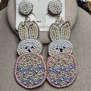 Viola Brand Seed Beaded Felt fun Colorful Easter Bunny Earrings Made In India